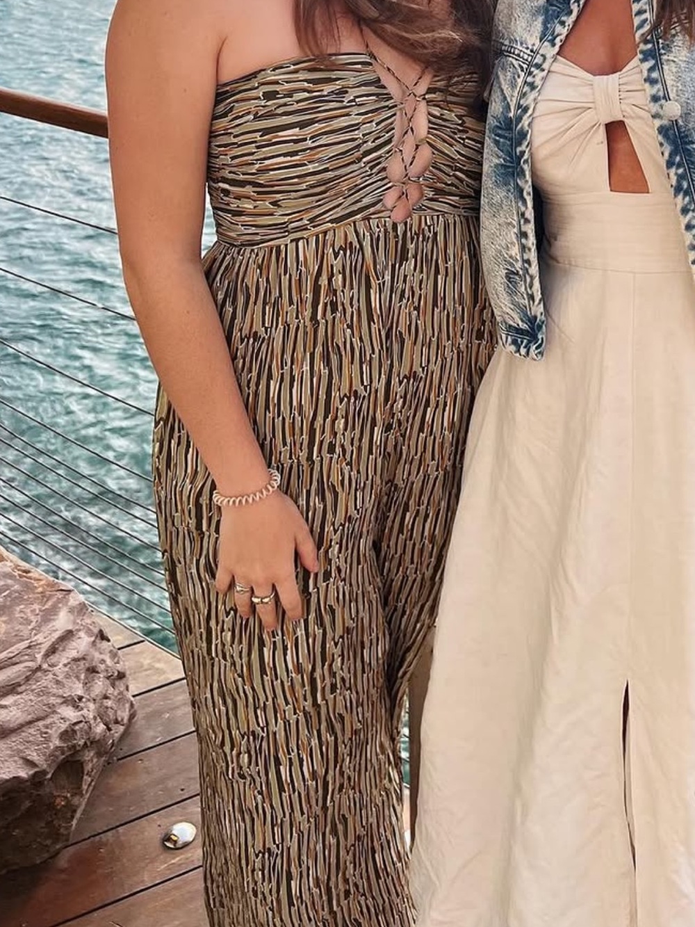 Lush Olive Multi Strapless Printed Jumpsuit